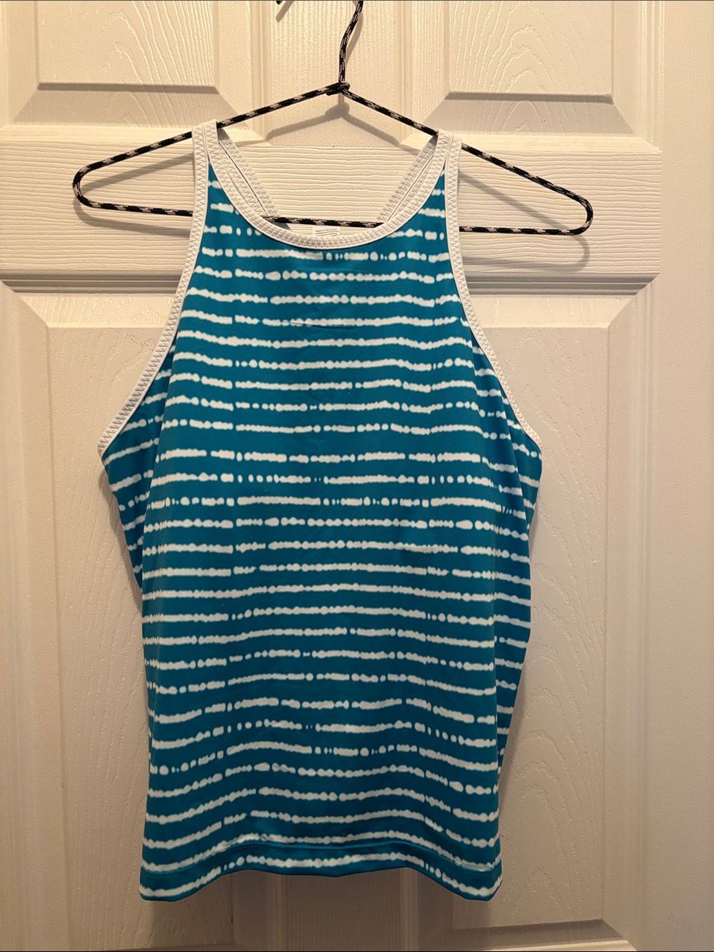 New Balance Teal and White Striped High-Neck Tank